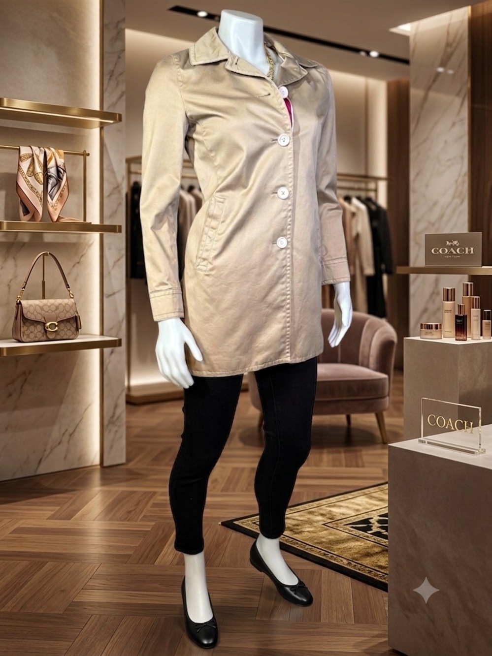 Authentic COACH Khaki Trench Coat Jacket Size XS